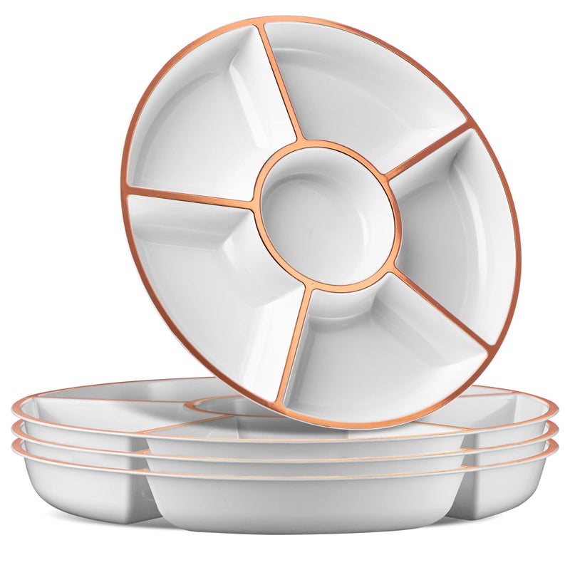 Plasticpro 6 Sectional Round Plastic Serving Tray/Platter (2, White & Rose Gold) - Image 1