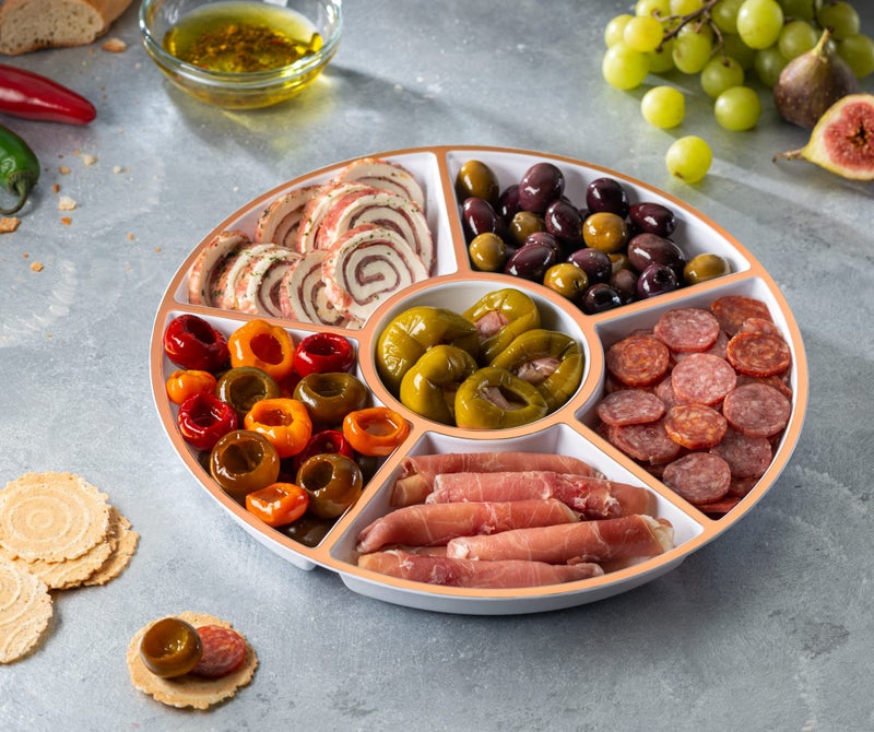 Plasticpro 6 Sectional Round Plastic Serving Tray/Platter (2, White & Rose Gold) - Image 4