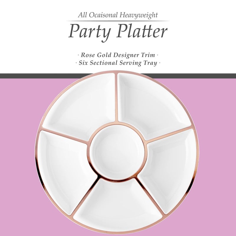 Plasticpro 6 Sectional Round Plastic Serving Tray/Platter (2, White & Rose Gold) - Image 5