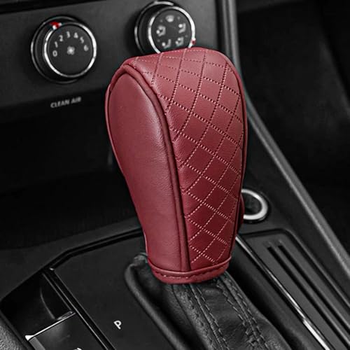 QKYS Leather Car Gear Shift Knob Cover, Upgraded Anti-Slip Design Stick Shift Knob Cover, Universal Durable Car Decorative Accessories Shifter Stick Protector Suitable for Cars,Trucks,SUVs (Wine red) - Image 1