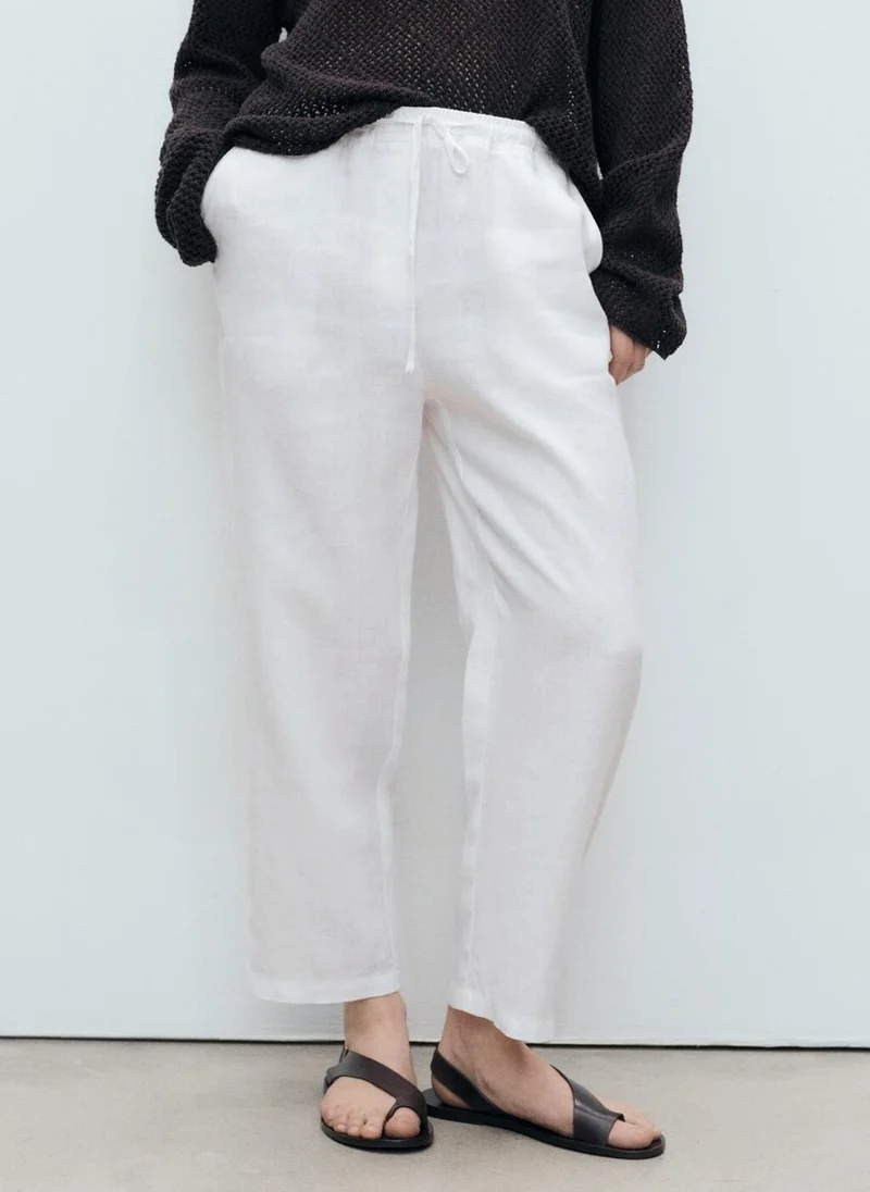 MANGO Straight Linen-Blend Trousers