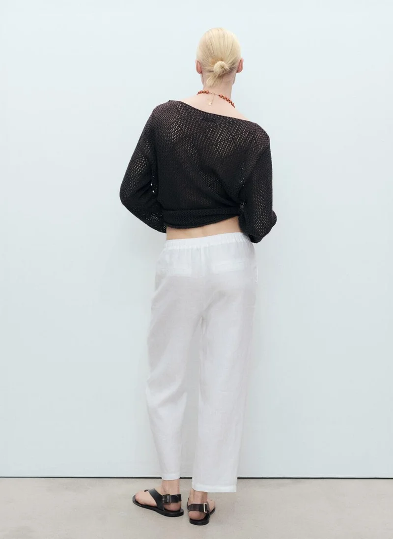 MANGO Straight Linen-Blend Trousers