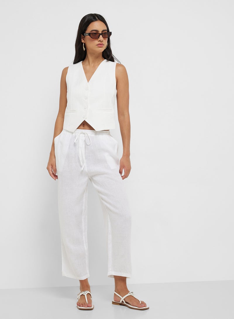 MANGO Straight Linen-Blend Trousers  - Image 3