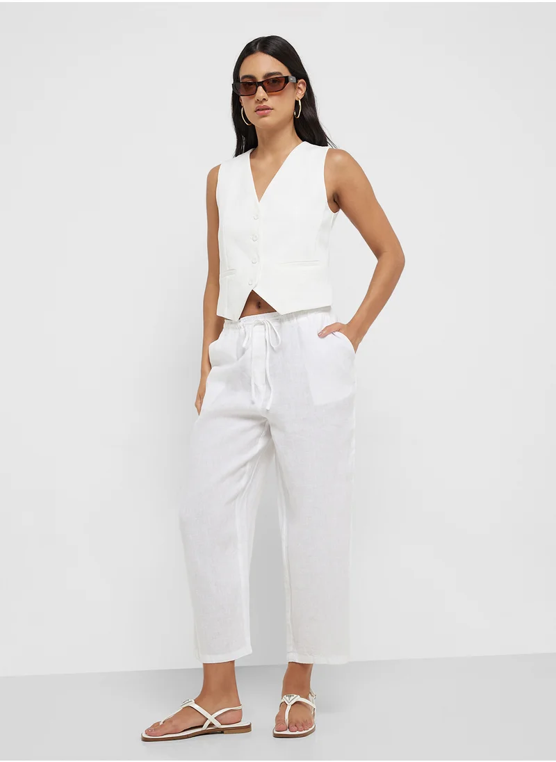 MANGO Straight Linen-Blend Trousers