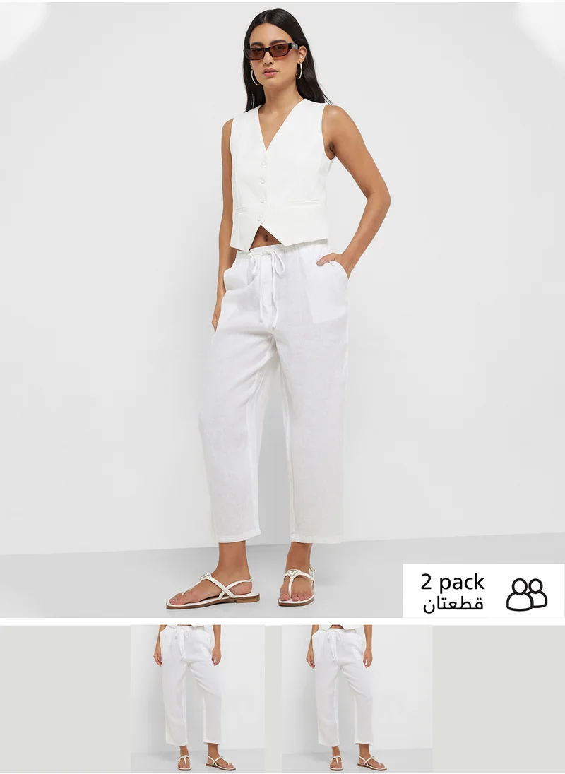 MANGO Straight Linen-Blend Trousers
