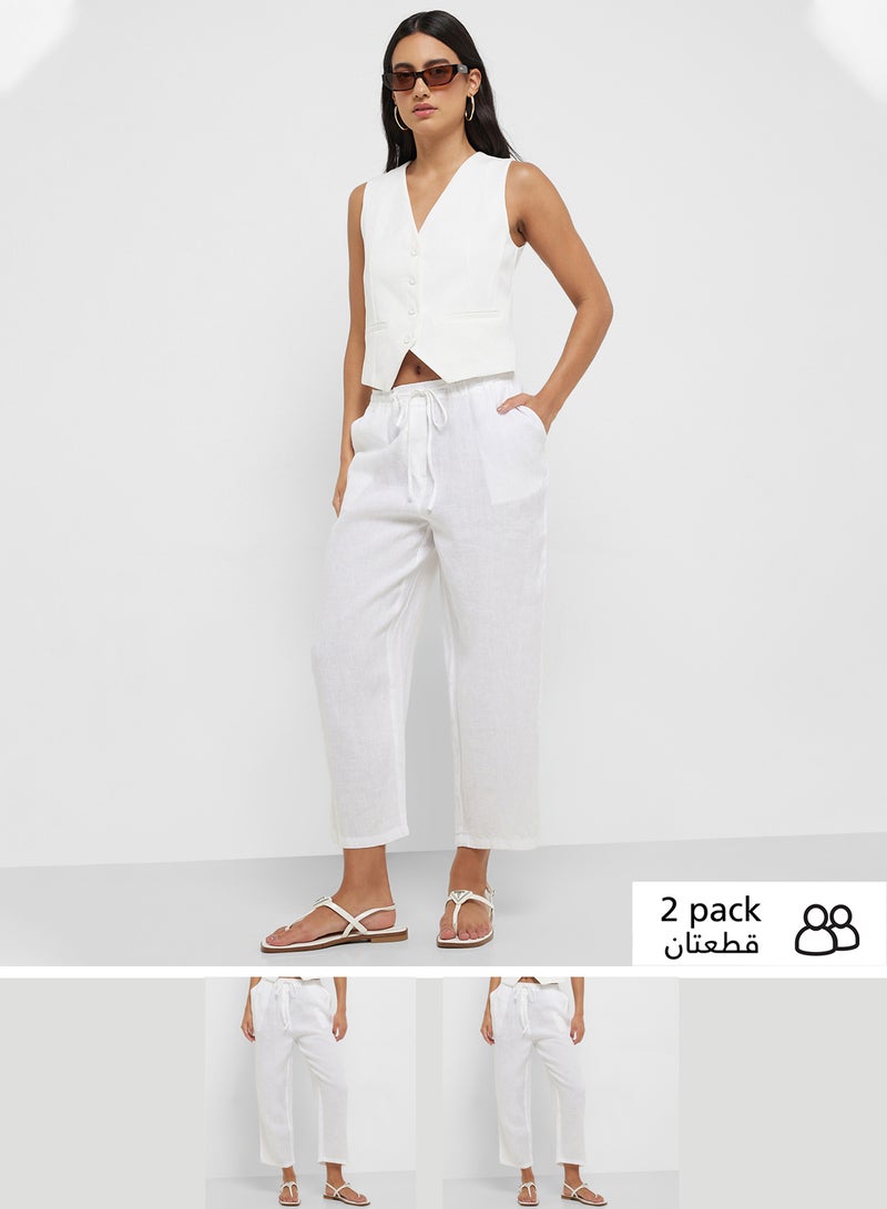 MANGO Straight Linen-Blend Trousers  - Image 1