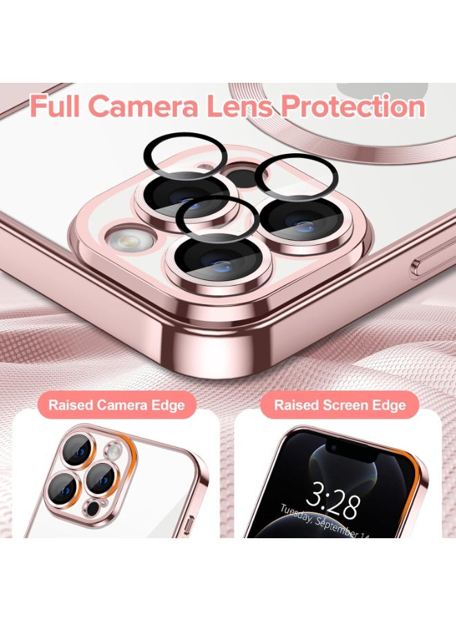 جراب مطلي بالكهرباء لهاتف iPhone 12 Pro Max مع حماية كاملة لعدسة الكاميرا متوافق مع الشحن اللاسلكي MagSafe، غطاء مغناطيسي ناعم مقاوم للصدمات من مادة TPU لهاتف iPhone 12 Pro Max (ذهبىي وردي) - Image 5