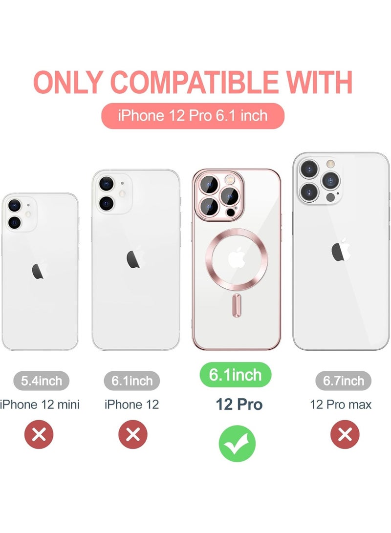 جراب مطلي بالكهرباء لهاتف iPhone 12 Pro Max مع حماية كاملة لعدسة الكاميرا متوافق مع الشحن اللاسلكي MagSafe، غطاء مغناطيسي ناعم مقاوم للصدمات من مادة TPU لهاتف iPhone 12 Pro Max (ذهبىي وردي) - Image 2