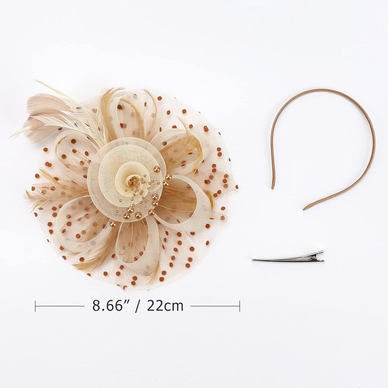 DRESHOW Fascinators Hat Flower Mesh Ribbons Feathers on a Headband and a Clip Tea Party Headwear for Girls and Women - Image 2