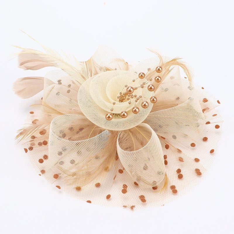 DRESHOW Fascinators Hat Flower Mesh Ribbons Feathers on a Headband and a Clip Tea Party Headwear for Girls and Women - Image 3