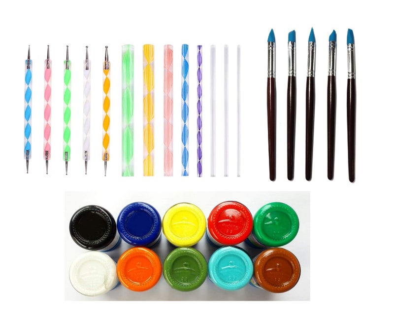 Definite Art Mandala Art & Dot Painting Set (Pack of 10 Fabric Colors, 8 Mandala Sticks, 5 Dotting Tools & 5 Color Shapers) - Image 1