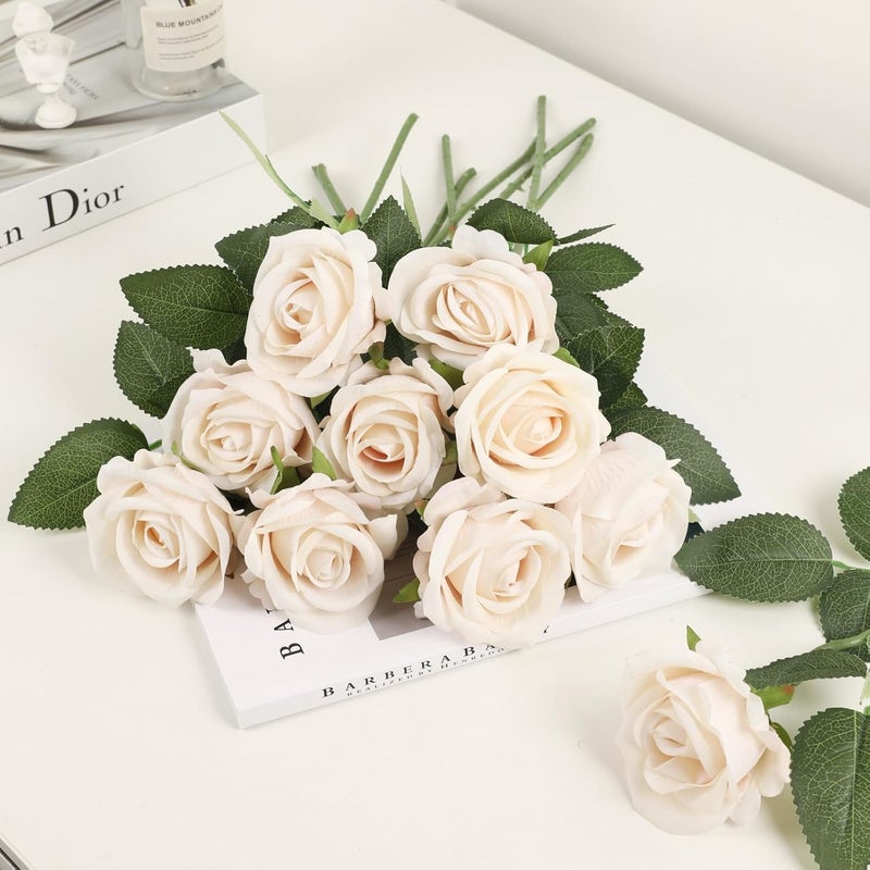PacuM Artificial Roses, Pack of 12, Artificial Flowers, Silk Flowers, Roses 51 x 7 cm, Artificial Flowers, Realistic Single Stem Flowers for Wedding Party, Valentine's Day, Home Decoration (Sparkling) - Image 4