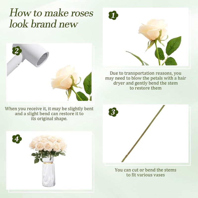 PacuM Artificial Roses, Pack of 12, Artificial Flowers, Silk Flowers, Roses 51 x 7 cm, Artificial Flowers, Realistic Single Stem Flowers for Wedding Party, Valentine's Day, Home Decoration (Sparkling) - Image 3