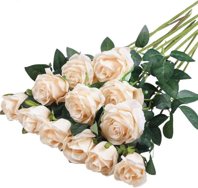 PacuM Artificial Roses, Pack of 12, Artificial Flowers, Silk Flowers, Roses 51 x 7 cm, Artificial Flowers, Realistic Single Stem Flowers for Wedding Party, Valentine's Day, Home Decoration (Sparkling) - Image 1