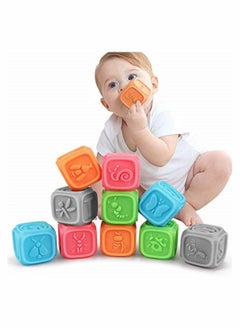 Y&D Baby Soft Blocks, Educational Stacking Teething Chew Toys for Toddlers, Shower with Numbers, Shapes, Animals, Letters and Textures  - Image 1