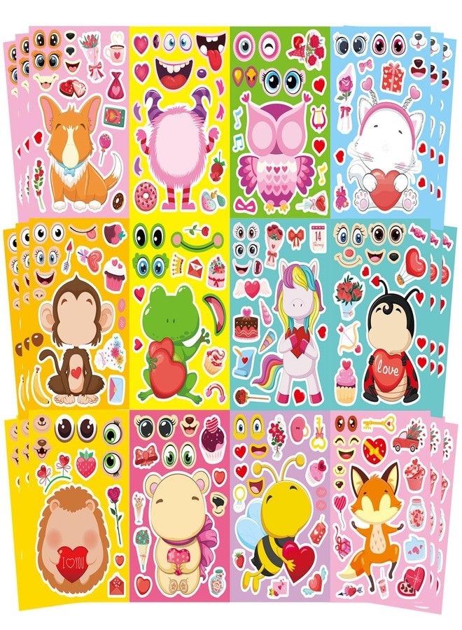 OTAITY Valentine Stickers for Kids Toddlers, 36 Sheets Valentines Day Make a Face Stickers, Make Your Own Animal with Heart Mix Stickers for Kids Valentines Day Activities Party Favors - Image 1