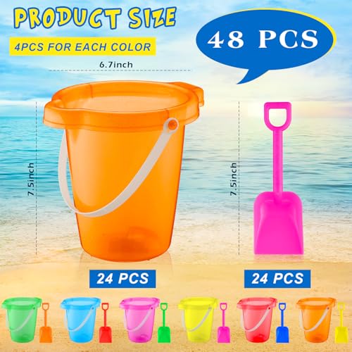Arrowbash 24 Set 75 Inch Sand Buckets and Shovels for Kids Plastic Beach Pail Sand Shovel Bulk Toys for Summer Beach Party Accessories Bright Color - Image 5