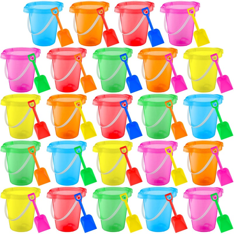 Arrowbash 24 Set 75 Inch Sand Buckets and Shovels for Kids Plastic Beach Pail Sand Shovel Bulk Toys for Summer Beach Party Accessories Bright Color - Image 3