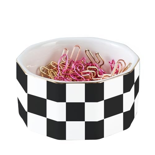 YOSCO Paper Clip Holder Ceramic Checkered Paper Clip Dispenser for Desk Paper Clip Organizer Office Binder Clip Holder (Black-01) - Image 1