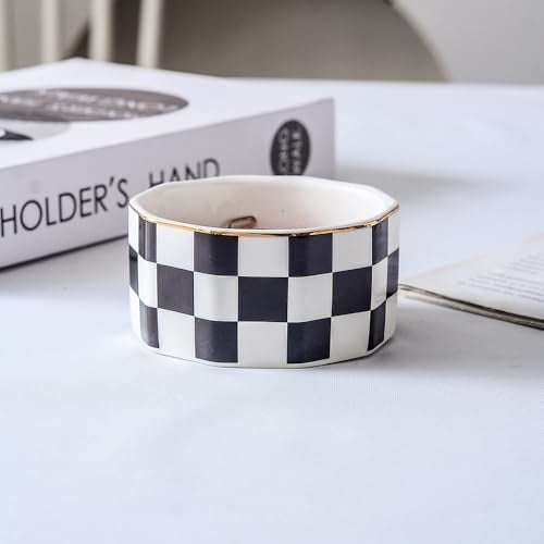 YOSCO Paper Clip Holder Ceramic Checkered Paper Clip Dispenser for Desk Paper Clip Organizer Office Binder Clip Holder (Black-01) - Image 5