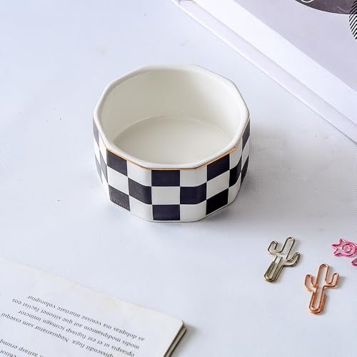 YOSCO Paper Clip Holder Ceramic Checkered Paper Clip Dispenser for Desk Paper Clip Organizer Office Binder Clip Holder (Black-01) - Image 4