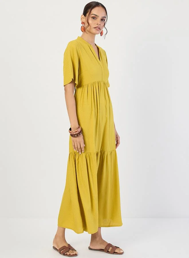 Femmella Mustard Dobby Tiered Maxi Dress