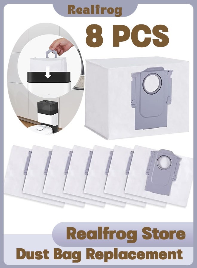 الضفدع الحقيقي مجموعة من 8 قطع من أكياس الغبار البديلة لـ Roborock S8+/ S8 Pro Ultra/ S7 MaxV Ultra/ S7 Pro Ultra/ Q7+/ Q7 Max+/ Q8 Max+/ Q5 Pro+/ Q5+، مجموعة ملحقات أكياس قابلة للاستخدام مرة واحدة بسعة كبيرة 3 لتر - Image 1