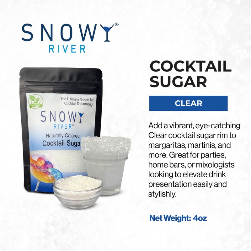 Snowy River Clear, Cocktail & Margarita Sugar Rimmer - Vibrant Color Glass Rimming Sugar with Medium Crystal Texture - 4oz - Image 2