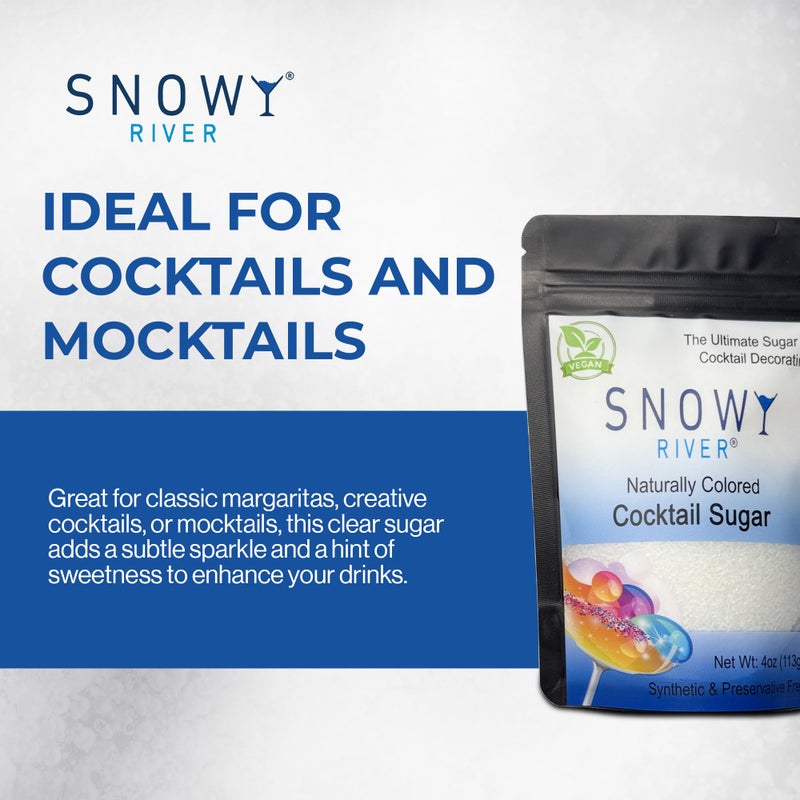 Snowy River Clear, Cocktail & Margarita Sugar Rimmer - Vibrant Color Glass Rimming Sugar with Medium Crystal Texture - 4oz - Image 3