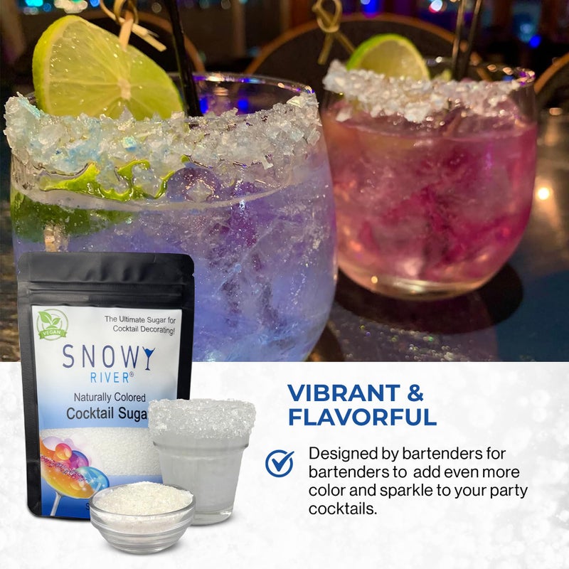 Snowy River Clear, Cocktail & Margarita Sugar Rimmer - Vibrant Color Glass Rimming Sugar with Medium Crystal Texture - 4oz - Image 5