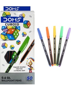 DOMS 50-Piece Cubiod Ballpoint Pen 0.6mm Tip Blue Ink  - Image 1