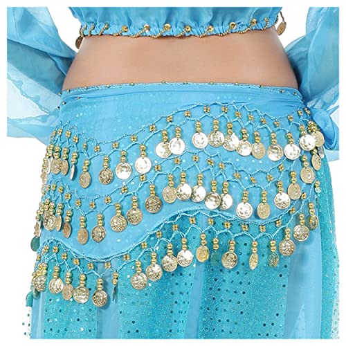Lauthen.S 128 Coins Belly Dance Hip Scarf Tribal Belt Halloween Genie Costume Accessory Blue - Image 3
