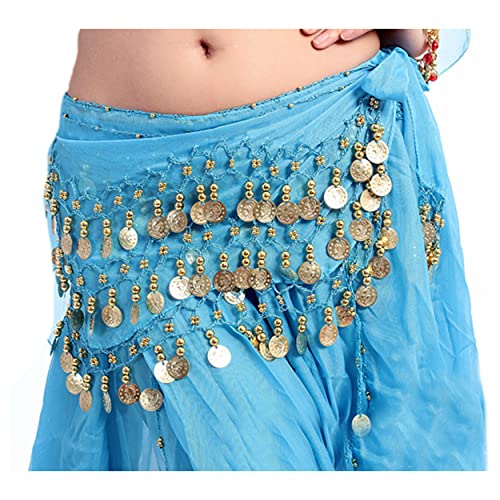 Lauthen.S 128 Coins Belly Dance Hip Scarf Tribal Belt Halloween Genie Costume Accessory Blue - Image 2