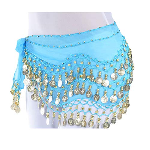 Lauthen.S 128 Coins Belly Dance Hip Scarf Tribal Belt Halloween Genie Costume Accessory Blue - Image 4