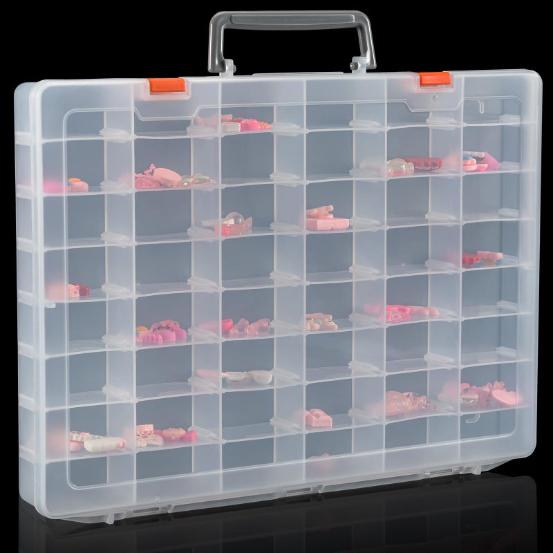 Udefineit Large 48 Grids Clear Plastic Organizer Box with Dividers Adjustable Compartment Plastic Arts Crafts Storage Containers for Hobby Small Parts Jewelry Bead Tackle Organizer Storage Box Case
