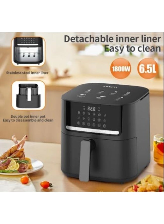 سوكاني قلايه سوكانى ديجيتال 6.5 لتر 1800 وات درجة حراره من 80 درجة الي 200 درجة 10 برامج تشغيل + فك التجميد معدن مطلي تيفال  للاكل الصحي والدايت بدون مواد دهنية زيت او سمنة  اللون اسود- موديل SK-10040 - Image 3