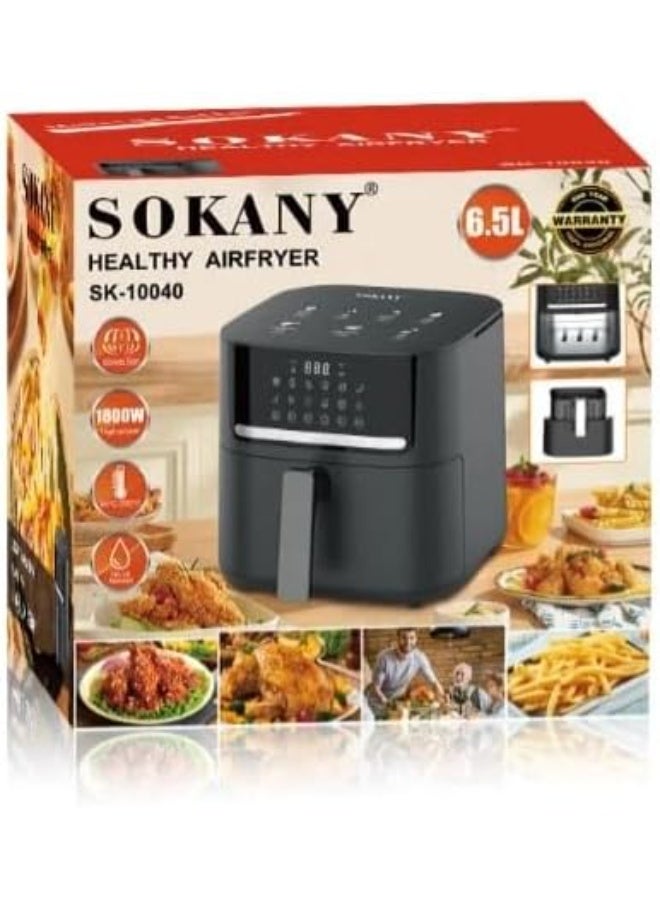 سوكاني قلايه سوكانى ديجيتال 6.5 لتر 1800 وات درجة حراره من 80 درجة الي 200 درجة 10 برامج تشغيل + فك التجميد معدن مطلي تيفال  للاكل الصحي والدايت بدون مواد دهنية زيت او سمنة  اللون اسود- موديل SK-10040 - Image 2