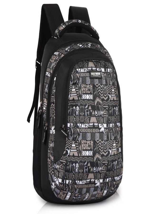 Half Moon Wild Class 5-12 School Bag for Boys Girls Man Woman | Laptop Bagpack Back pack for Men Women | 3 Zips Stylish And Trendy College Bags for Students (Aztec Print) (Black and Grey) - Image 1
