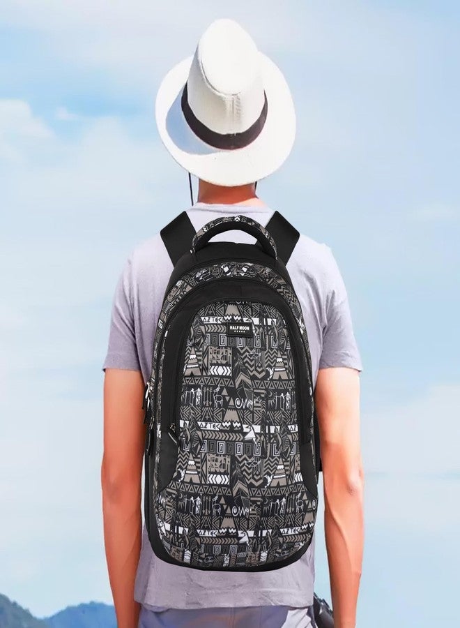 Half Moon Wild Class 5-12 School Bag for Boys Girls Man Woman | Laptop Bagpack Back pack for Men Women | 3 Zips Stylish And Trendy College Bags for Students (Aztec Print) (Black and Grey) - Image 3