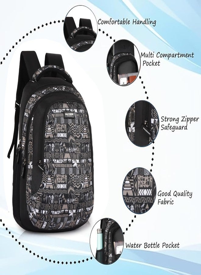 Half Moon Wild Class 5-12 School Bag for Boys Girls Man Woman | Laptop Bagpack Back pack for Men Women | 3 Zips Stylish And Trendy College Bags for Students (Aztec Print) (Black and Grey) - Image 4