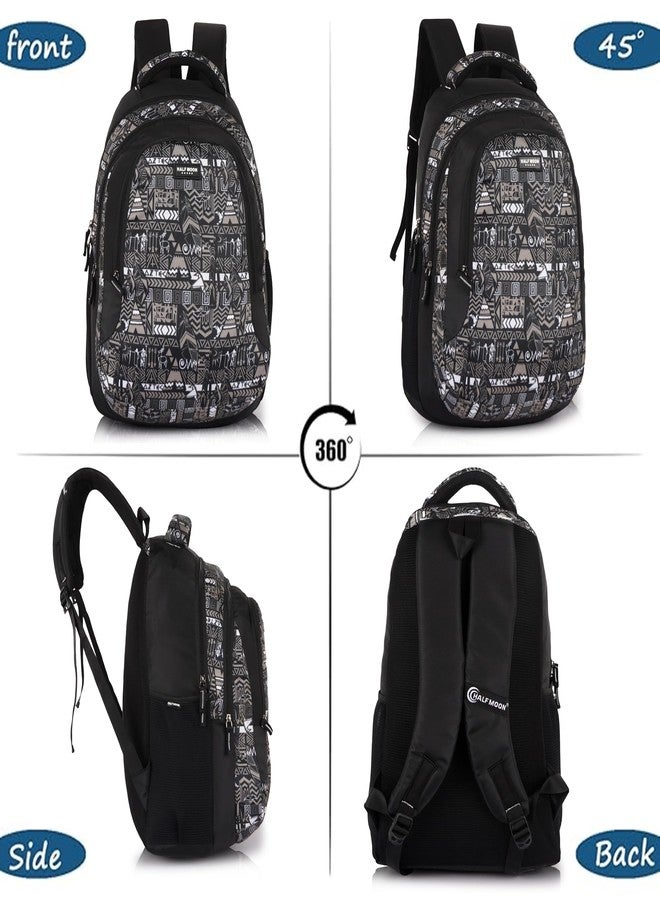 Half Moon Wild Class 5-12 School Bag for Boys Girls Man Woman | Laptop Bagpack Back pack for Men Women | 3 Zips Stylish And Trendy College Bags for Students (Aztec Print) (Black and Grey) - Image 5