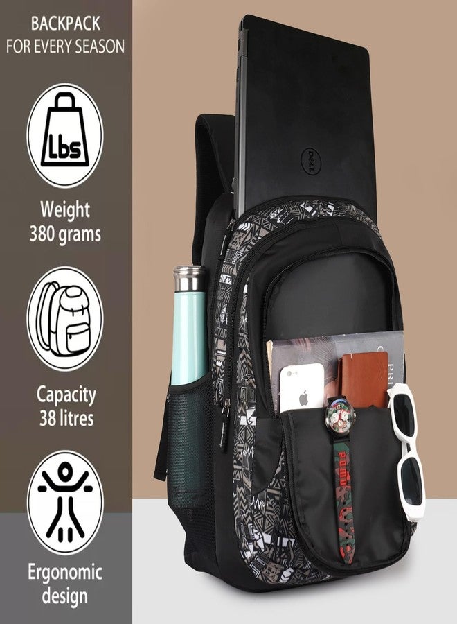 Half Moon Wild Class 5-12 School Bag for Boys Girls Man Woman | Laptop Bagpack Back pack for Men Women | 3 Zips Stylish And Trendy College Bags for Students (Aztec Print) (Black and Grey) - Image 2
