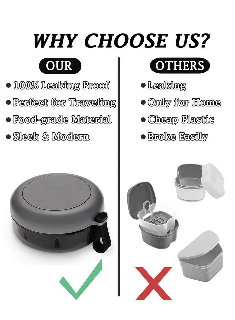 Denture Case, Definitely No-Leak Denture Bath Box for Traveling Perfectly, Denture Cup with Strainer & Magnetic Mirror,Completely Clean Care for Retainer, Mouth Guard, & Denture (BLACK) - Image 5