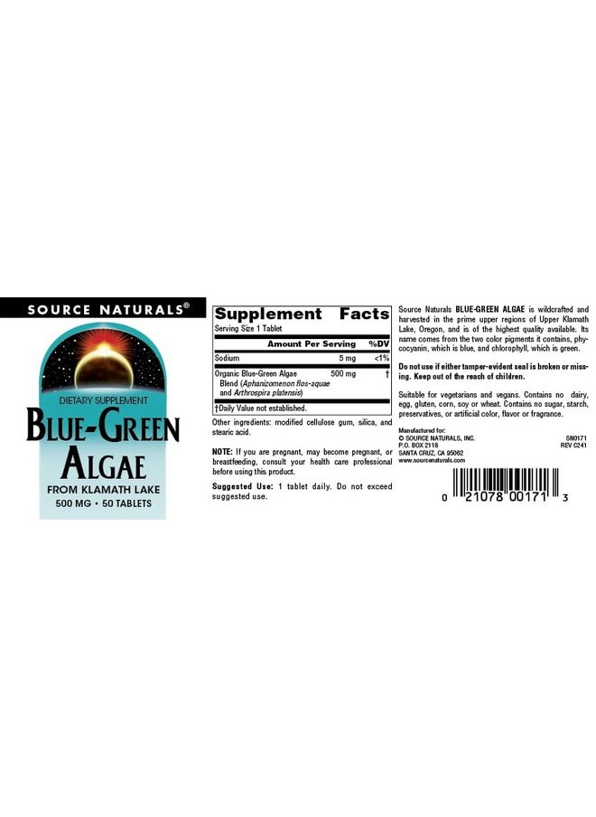 Source Naturals Blue-Green Algae from Klamath Lake* - 500 mg - 50 Tablets - pzsku/Z5761E92806E061DAEB6AZ/45/_/1739882408/2712139c-e682-4d92-94b3-ccd5c5efdcc6