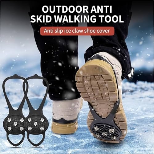 Lify Universal Non-Slip Shoe Grippers,New Universal Shoe Grippers Non Slip Shoe Grips with 5 Tooth Steel Nails,Ice & Snow Grippers for Winter Hiking Climbing Ice Fishing (2) - Image 2