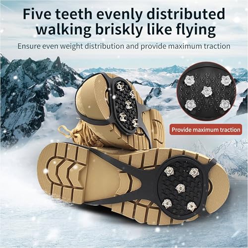 Lify Universal Non-Slip Shoe Grippers,New Universal Shoe Grippers Non Slip Shoe Grips with 5 Tooth Steel Nails,Ice & Snow Grippers for Winter Hiking Climbing Ice Fishing (2) - Image 4