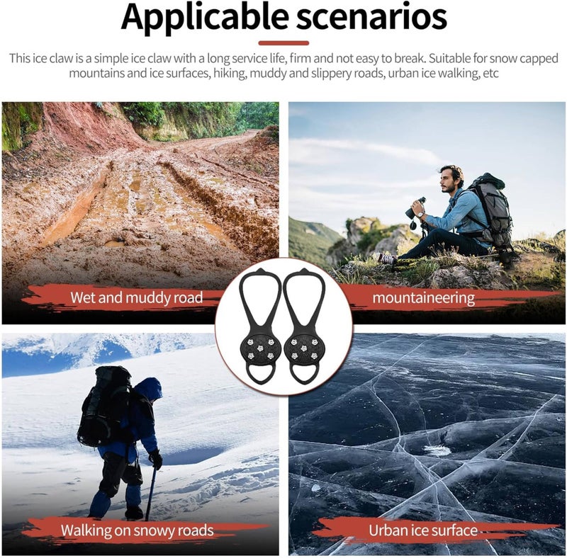 Lify Universal Non-Slip Shoe Grippers,New Universal Shoe Grippers Non Slip Shoe Grips with 5 Tooth Steel Nails,Ice & Snow Grippers for Winter Hiking Climbing Ice Fishing (2) - Image 5