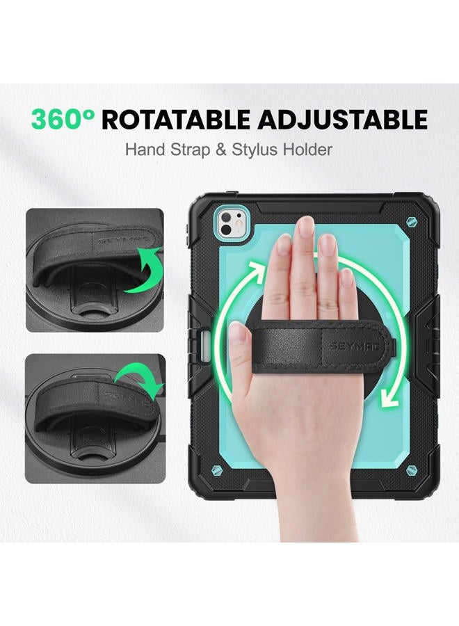 SEYMAC Case for iPad Pro 13 Inch M4 2024, Heavy Duty Shockproof Protective Case with Screen Protector, Rotating Stand, Hand/Shoulder Strap and Pen Holder, Light Blue - Image 3