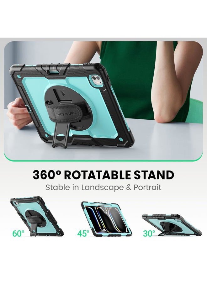 SEYMAC Case for iPad Pro 13 Inch M4 2024, Heavy Duty Shockproof Protective Case with Screen Protector, Rotating Stand, Hand/Shoulder Strap and Pen Holder, Light Blue - Image 4