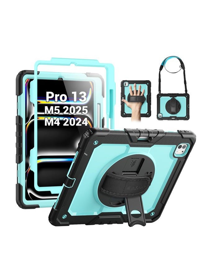 SEYMAC Case for iPad Pro 13 Inch M4 2024, Heavy Duty Shockproof Protective Case with Screen Protector, Rotating Stand, Hand/Shoulder Strap and Pen Holder, Light Blue - Image 1